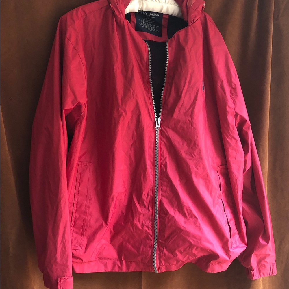 U.S. Polo Assn. Men's Bright Red Hooded Windbreaker